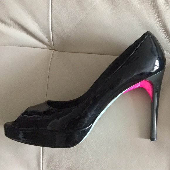Ruthie Davis Open-Toed Black Pumps Heels 10 Patent - Picture 4 of 8